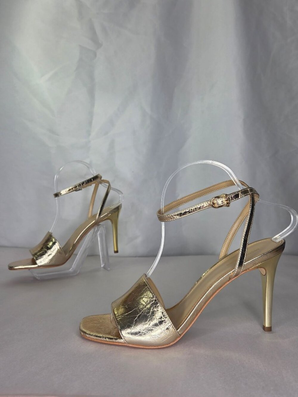 MICHAEL Michael Kors Elyse Square Toe Crackled Metallic Leather Sandals, Size: 8
